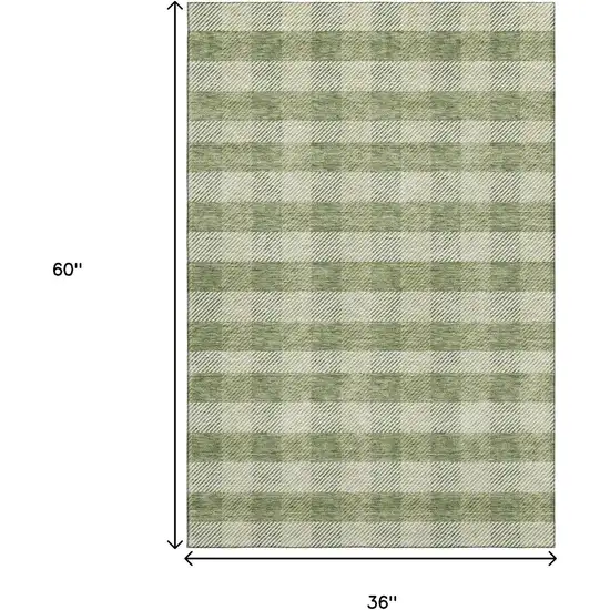 Green And Ivory Plaid Washable Area Rug With UV Protection Photo 9