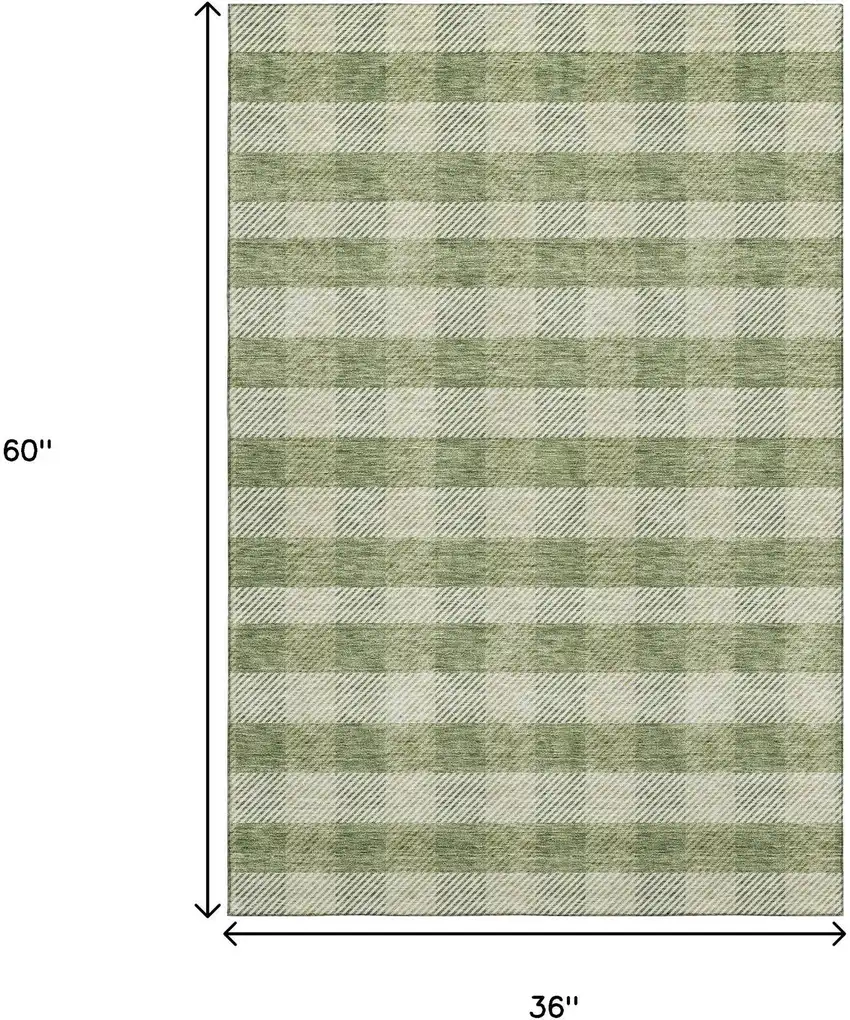 Green And Ivory Plaid Washable Area Rug With UV Protection Photo 9