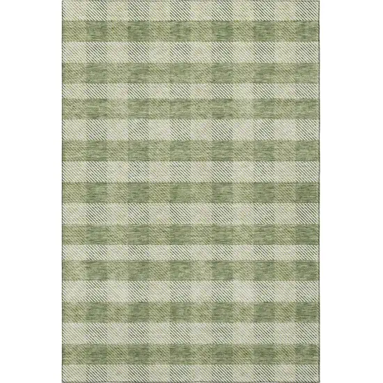 Green And Ivory Plaid Washable Area Rug With UV Protection Photo 2