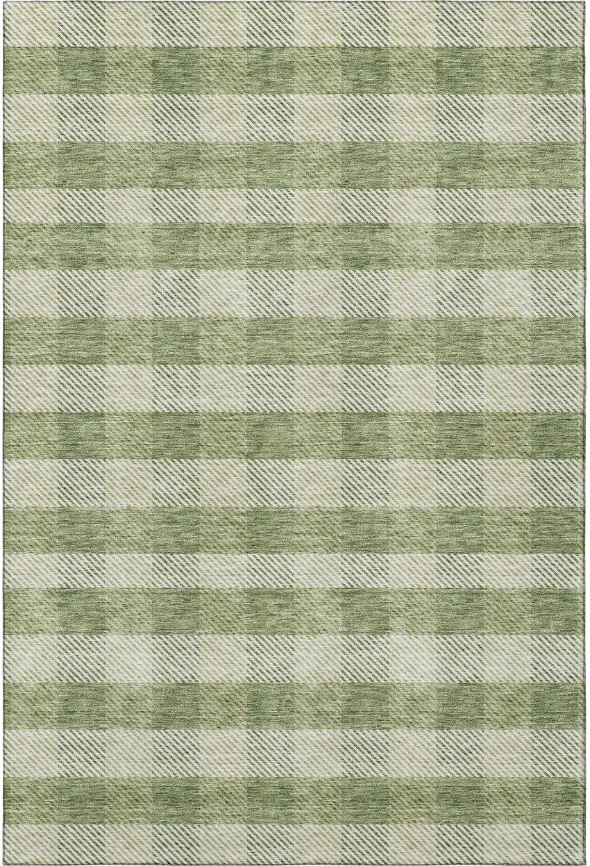 Green And Ivory Plaid Washable Area Rug With UV Protection Photo 2