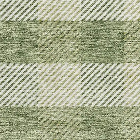 Green And Ivory Plaid Washable Area Rug With UV Protection Photo 2