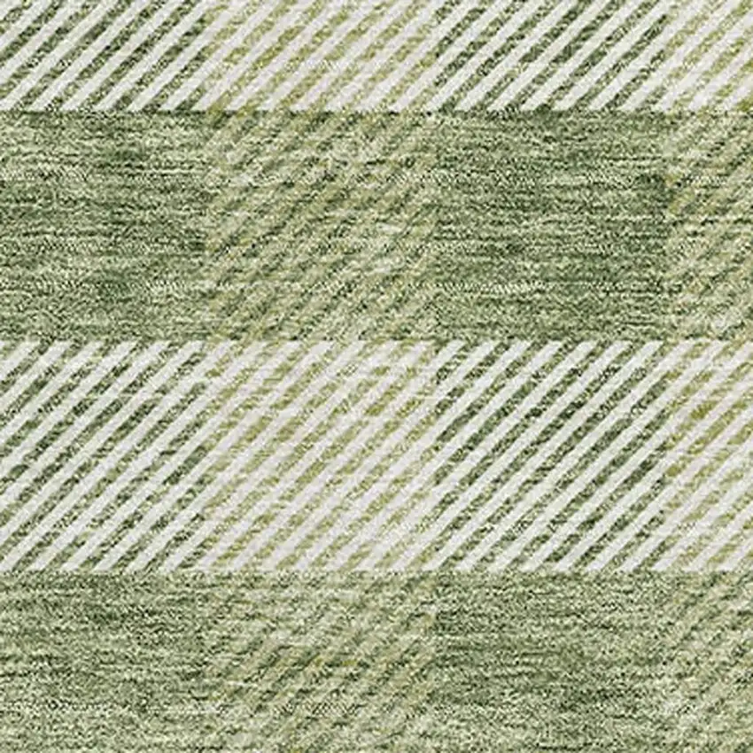 Green And Ivory Plaid Washable Area Rug With UV Protection Photo 2