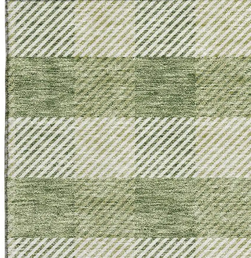 Green And Ivory Plaid Washable Area Rug With UV Protection Photo 3