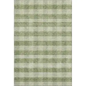 Photo of Green And Ivory Plaid Washable Area Rug With UV Protection