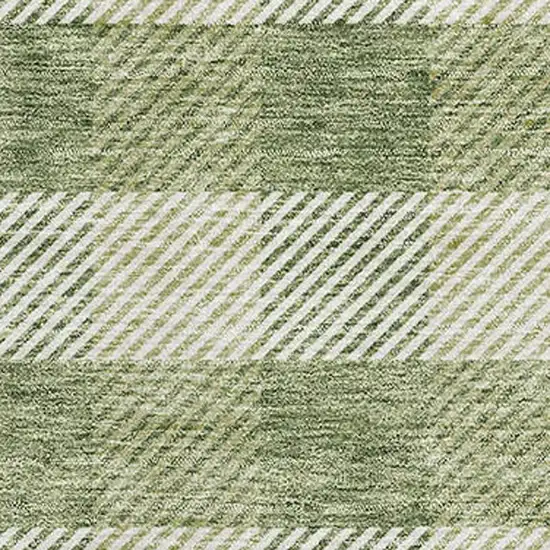 Green And Ivory Plaid Washable Area Rug With UV Protection Photo 2