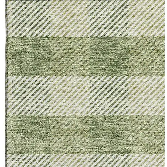 Green And Ivory Plaid Washable Area Rug With UV Protection Photo 3