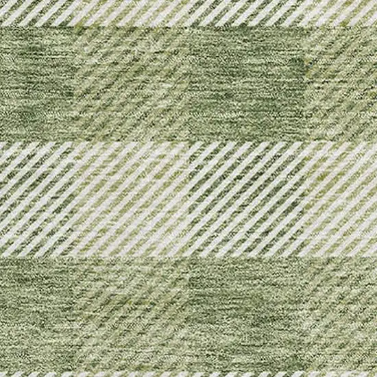 Green And Ivory Plaid Washable Area Rug With UV Protection Photo 2