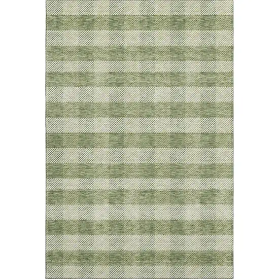 Green And Ivory Plaid Washable Area Rug With UV Protection Photo 1