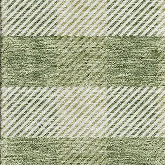 Green And Ivory Plaid Washable Area Rug With UV Protection Photo 2