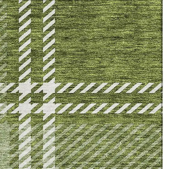 Green And Ivory Plaid Washable Area Rug With UV Protection Photo 5