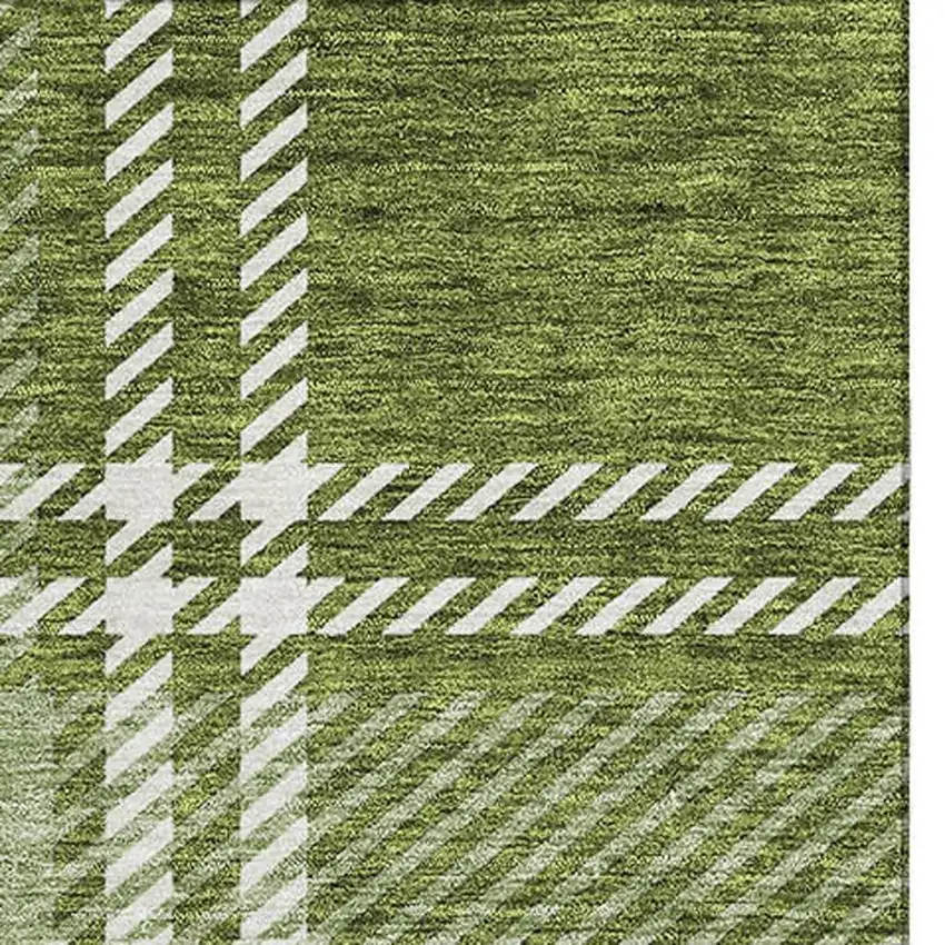 Green And Ivory Plaid Washable Area Rug With UV Protection Photo 5