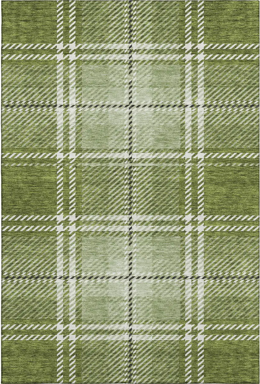 Green And Ivory Plaid Washable Area Rug With UV Protection Photo 6