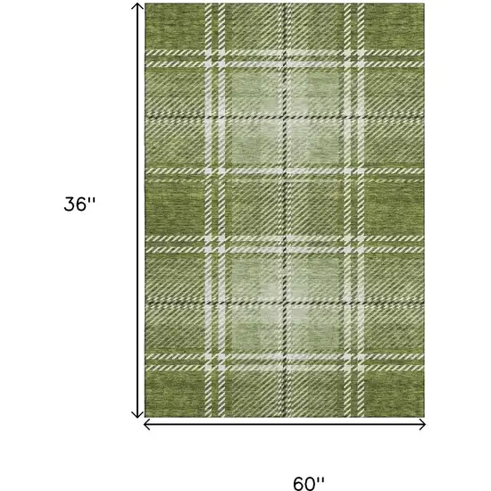 Green And Ivory Plaid Washable Area Rug With UV Protection Photo 3