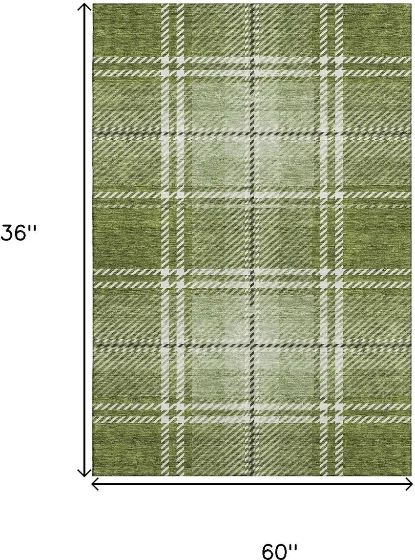 Green And Ivory Plaid Washable Area Rug With UV Protection Photo 3