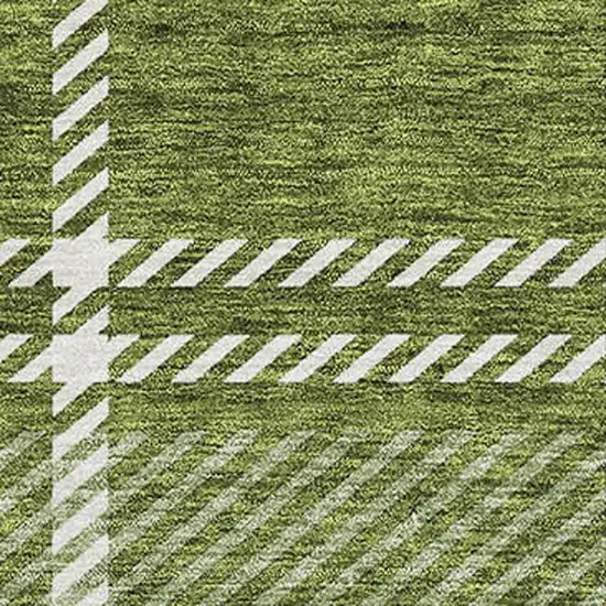 Green And Ivory Plaid Washable Area Rug With UV Protection Photo 4
