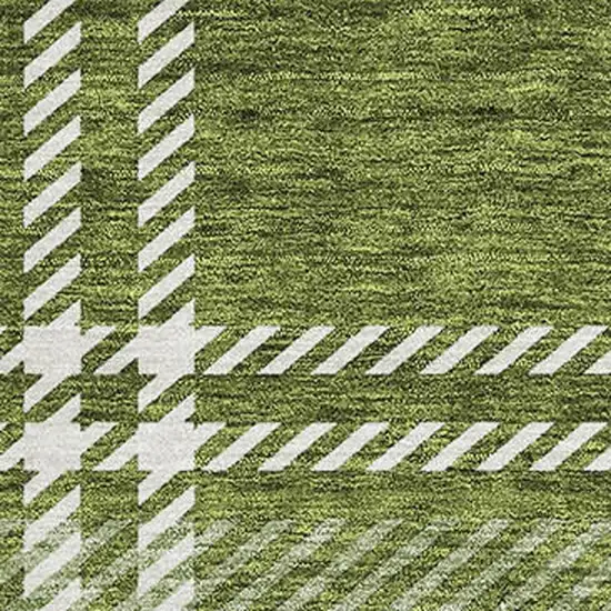 Green And Ivory Plaid Washable Area Rug With UV Protection Photo 3