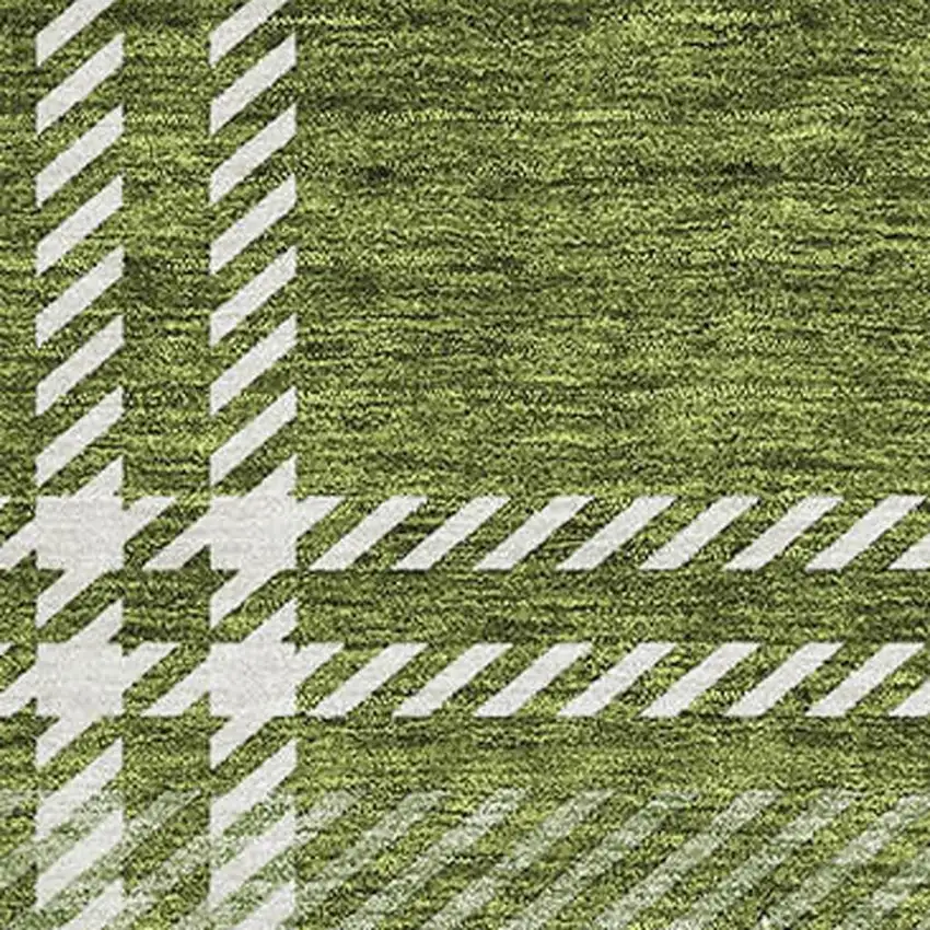 Green And Ivory Plaid Washable Area Rug With UV Protection Photo 3