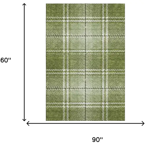 Green And Ivory Plaid Washable Area Rug With UV Protection Photo 9