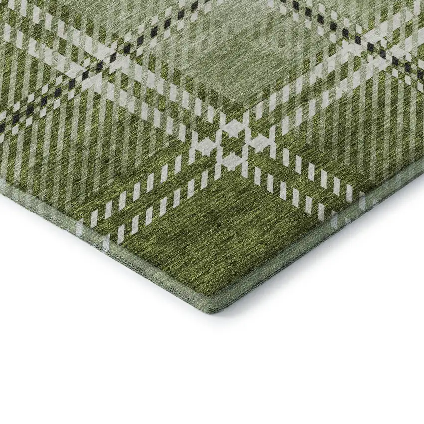 Green And Ivory Plaid Washable Area Rug With UV Protection Photo 7