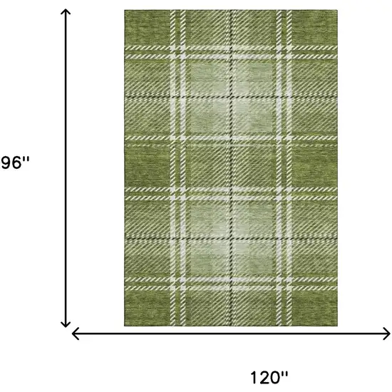 Green And Ivory Plaid Washable Area Rug With UV Protection Photo 8