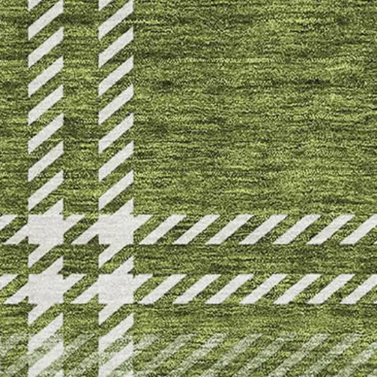 Green And Ivory Plaid Washable Area Rug With UV Protection Photo 3