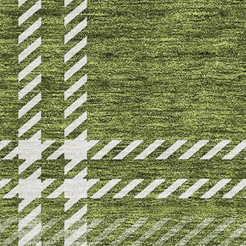 Green And Ivory Plaid Washable Area Rug With UV Protection Photo 3
