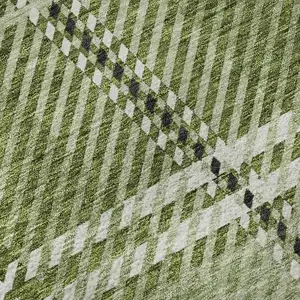 Photo of Green And Ivory Plaid Washable Area Rug With UV Protection