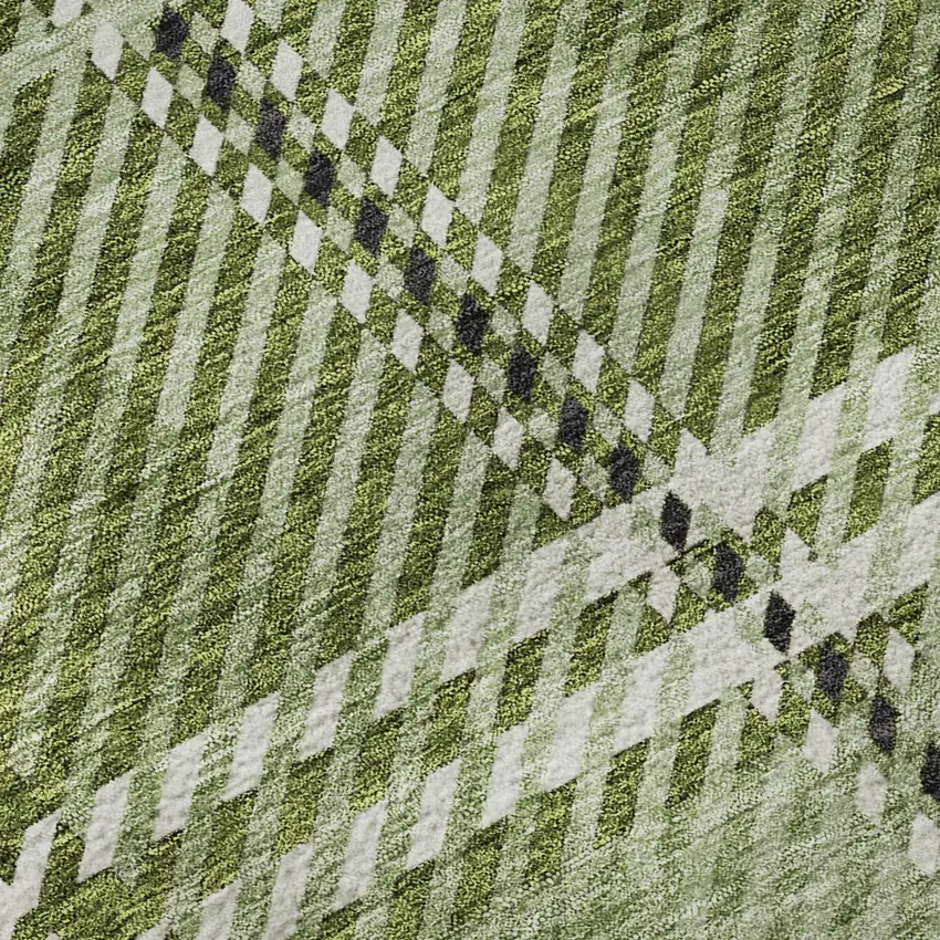 Green And Ivory Plaid Washable Area Rug With UV Protection Photo 9