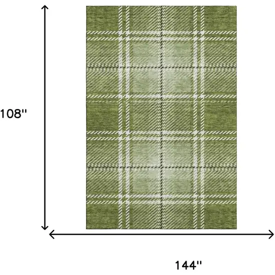 Green And Ivory Plaid Washable Area Rug With UV Protection Photo 8