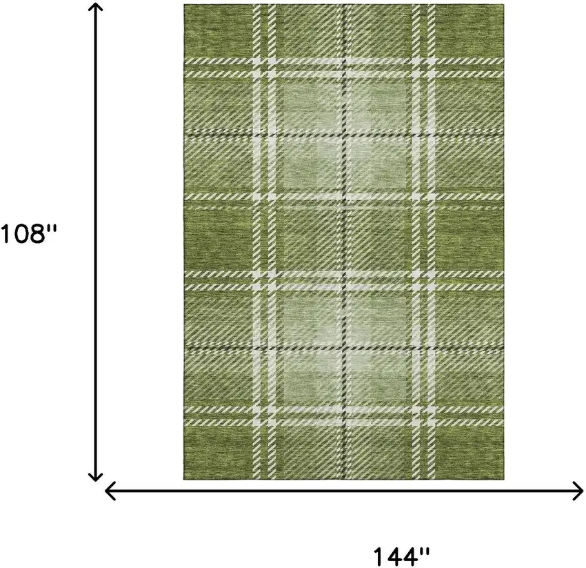 Green And Ivory Plaid Washable Area Rug With UV Protection Photo 8
