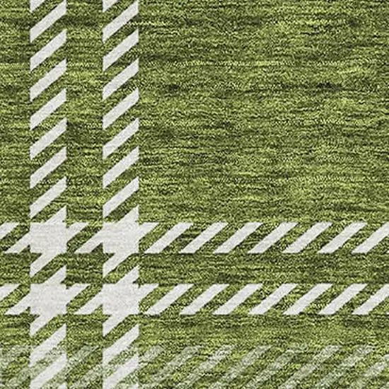 Green And Ivory Plaid Washable Area Rug With UV Protection Photo 3