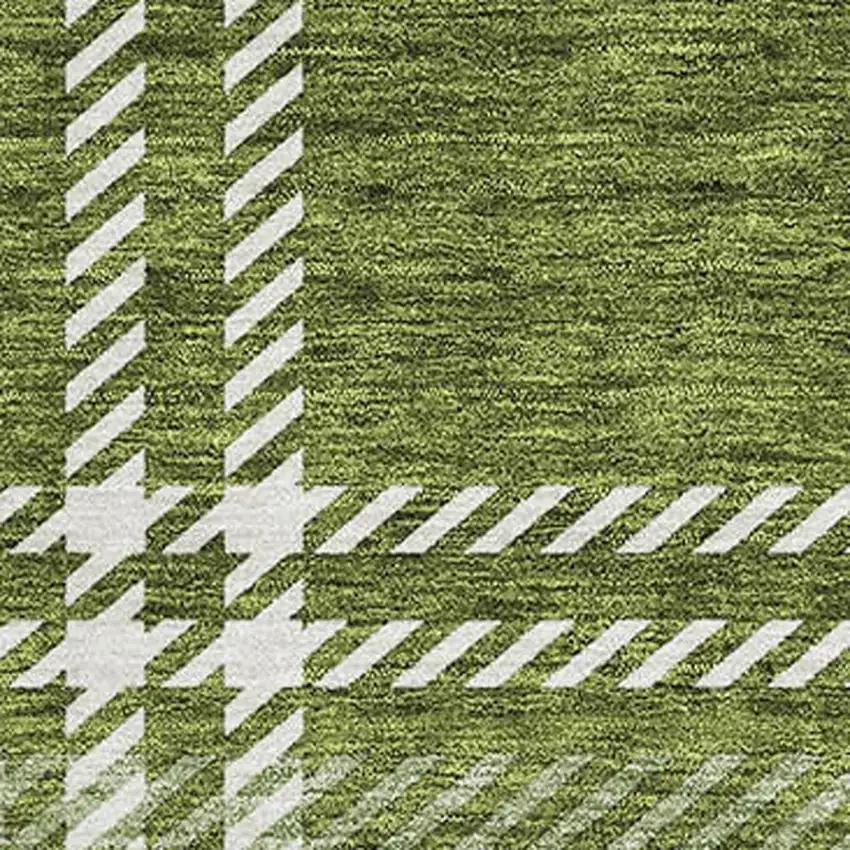 Green And Ivory Plaid Washable Area Rug With UV Protection Photo 3