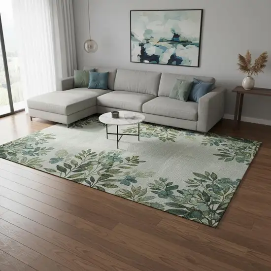 Green And Ivory Plaid Washable Area Rug With UV Protection Photo 2