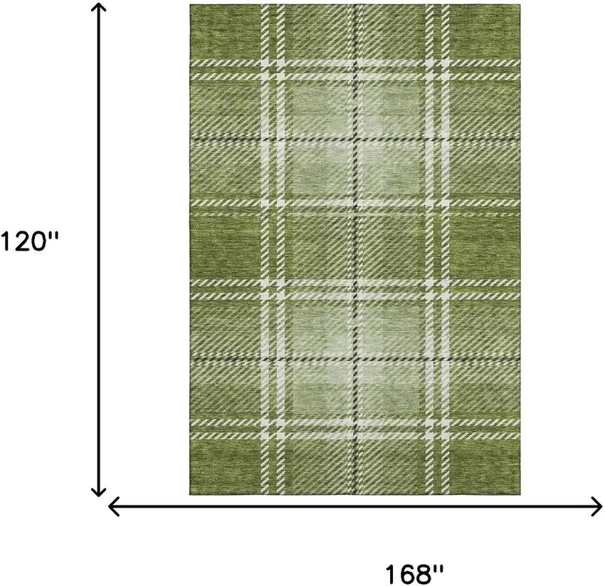 Green And Ivory Plaid Washable Area Rug With UV Protection Photo 8