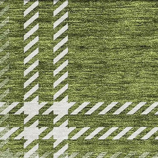 Green And Ivory Plaid Washable Area Rug With UV Protection Photo 3
