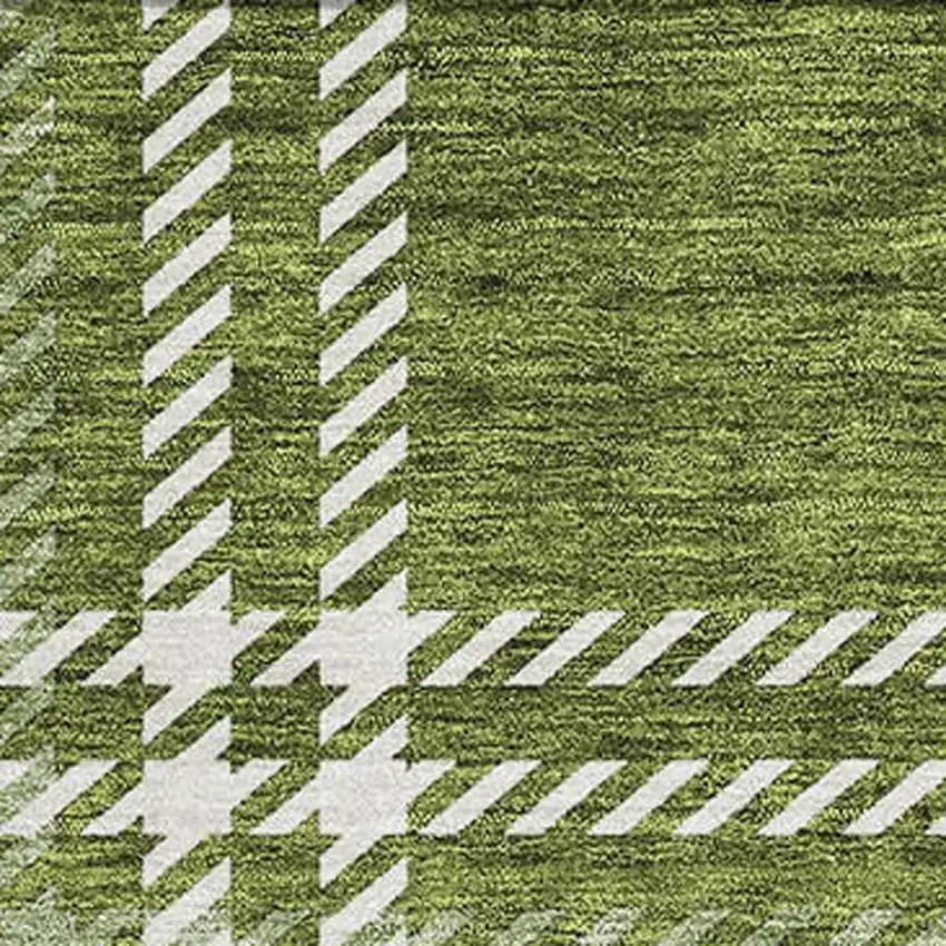 Green And Ivory Plaid Washable Area Rug With UV Protection Photo 3
