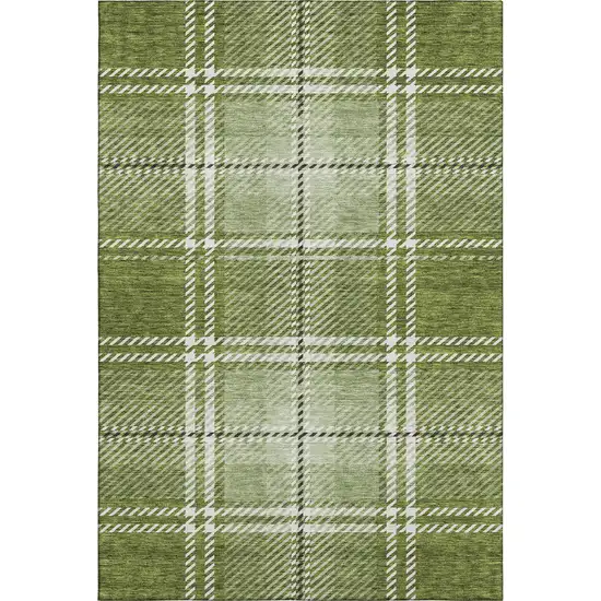 Green And Ivory Plaid Washable Area Rug With UV Protection Photo 6