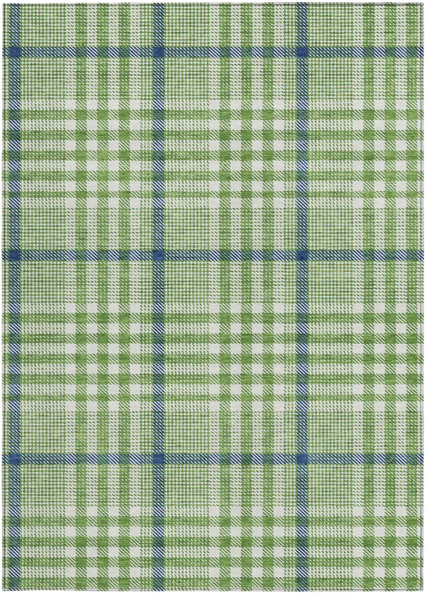 Green And Ivory Plaid Washable Indoor Outdoor Area Rug Photo 6