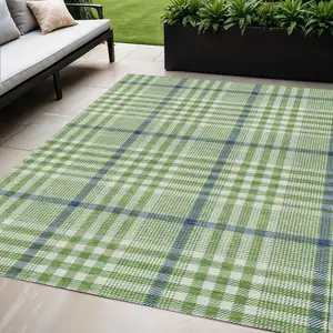 Photo of Green And Ivory Plaid Washable Indoor Outdoor Area Rug