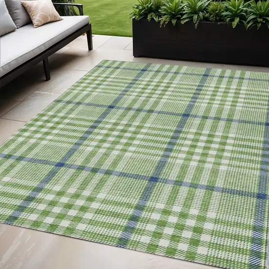 Green And Ivory Plaid Washable Indoor Outdoor Area Rug Photo 1
