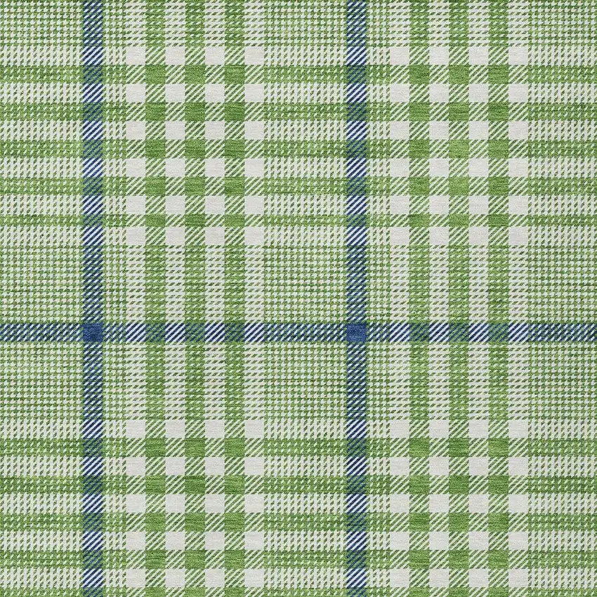 Green And Ivory Plaid Washable Indoor Outdoor Area Rug Photo 5