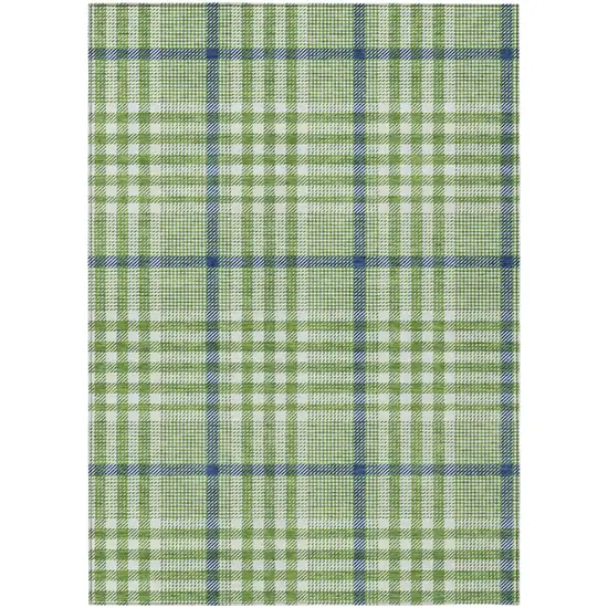 Green And Ivory Plaid Washable Indoor Outdoor Area Rug Photo 2