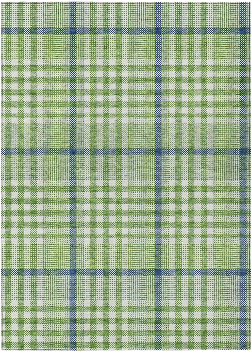 Green And Ivory Plaid Washable Indoor Outdoor Area Rug Photo 2