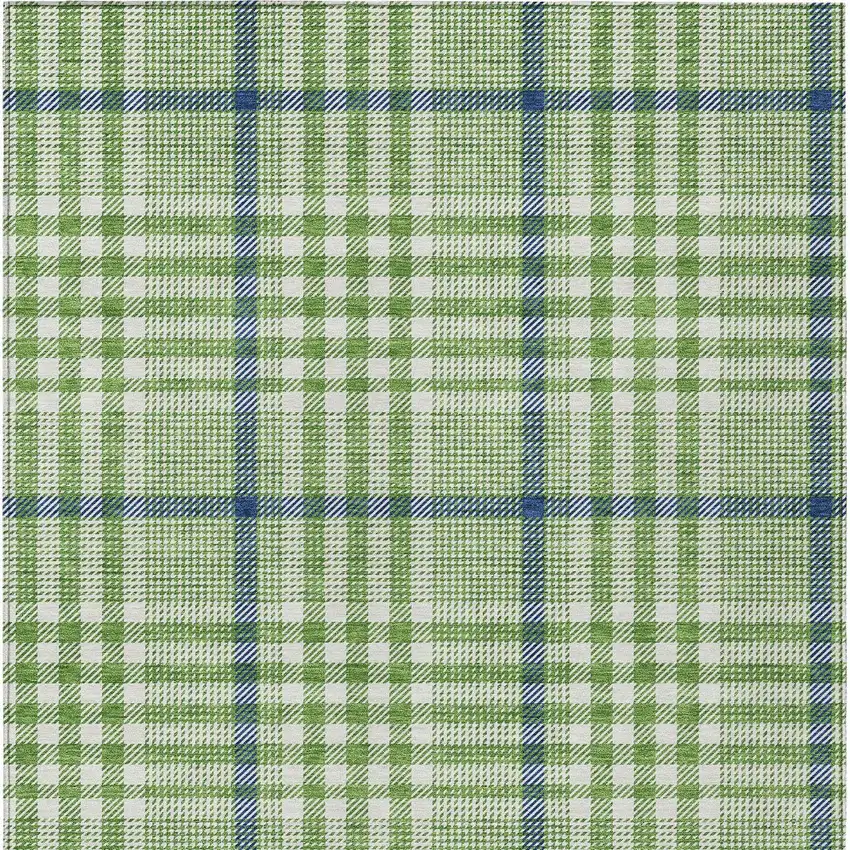 Green And Ivory Plaid Washable Indoor Outdoor Area Rug Photo 6