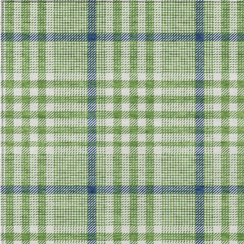 Green And Ivory Plaid Washable Indoor Outdoor Area Rug Photo 5