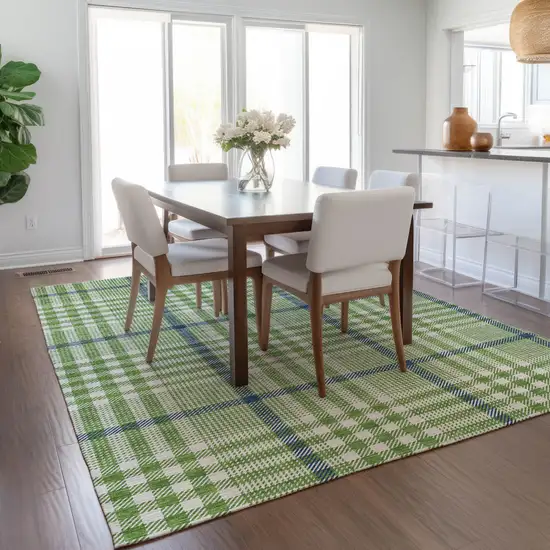 Green And Ivory Plaid Washable Indoor Outdoor Area Rug Photo 9