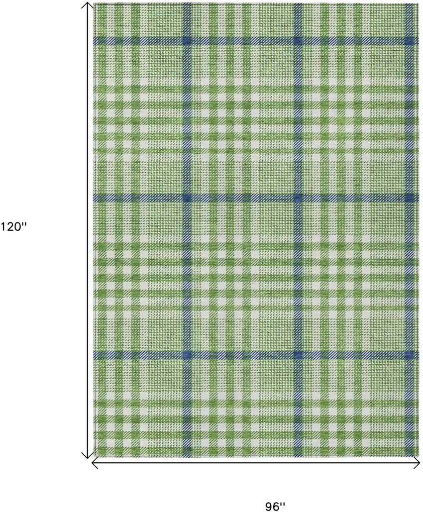Green And Ivory Plaid Washable Indoor Outdoor Area Rug Photo 7