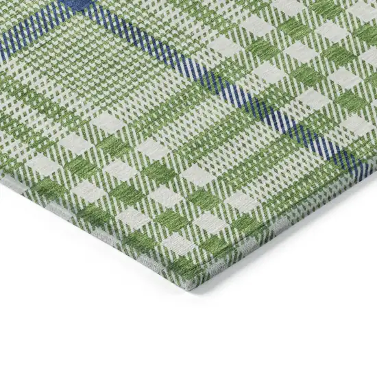 Green And Ivory Plaid Washable Indoor Outdoor Area Rug Photo 4