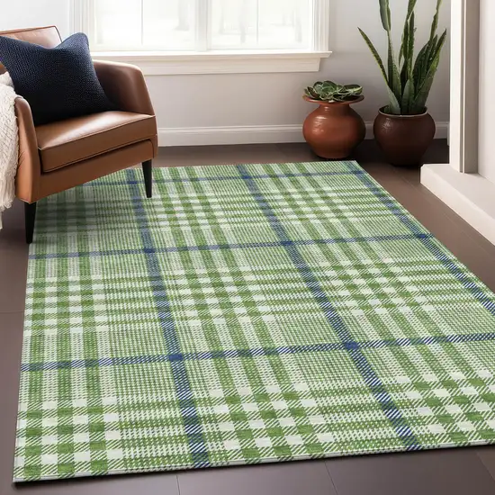 Green And Ivory Plaid Washable Indoor Outdoor Area Rug Photo 8