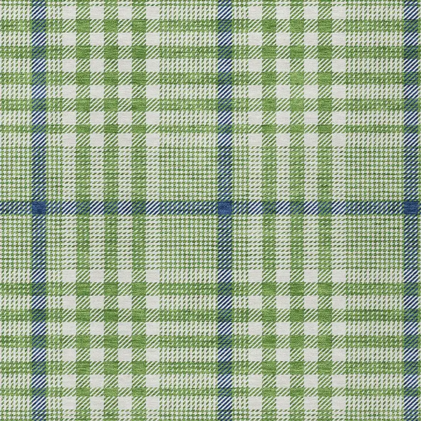 Green And Ivory Plaid Washable Indoor Outdoor Area Rug Photo 5